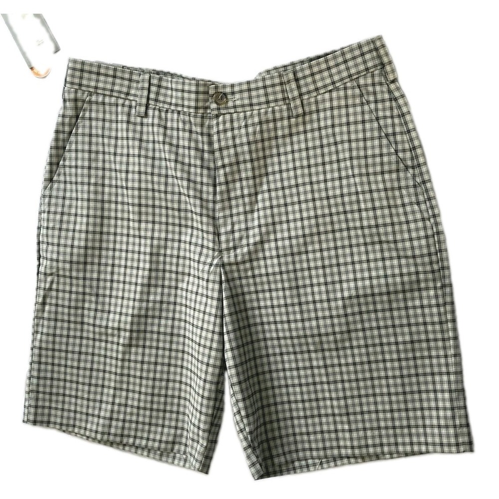 IZOD Golf Shorts Men 34 Gray Plaid 100% Polyester Performance UPF 50 NWT